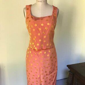 ALBERTO MAKALI 2 PC Orange & Gold Polkadot Pants Set SZ 8